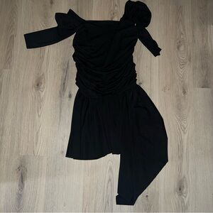 Miss Selfridge Black Asymmetric Off-Shoulder Ruched Mini Dress Size 10 NWT
